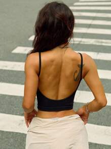 Slayform Summer Solid Color Back Split Short Sleeve Sports T-Shirtworkout Tank Top - Black - View 4