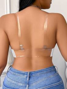 DesireSculpt 1 件加大码无钢圈文胸，无缝交叉可拆卸肩带可变换聚拢文胸露背文胸透明文胸肩带交叉后背文胸多向文胸可调节文胸肩带，提升 - 白色 - 查看 2