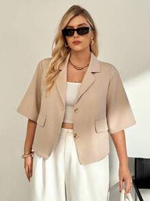 Auralis بدلة قصيرة الأكمام بتصميم فضفاض وراحة للنساء ذوات الحجم الكبير، مناسبة للربيع والصيف، بلون المشمش، بليزر نسائي، ملابس كاجوال للمكتب، معاطف صيفية، ملابس للمعلمات، ملابس كاجوال للمرأة في فصل الخريف/الشتاء