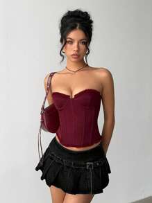 Aloruh 女式性感超低腰牛仔褶皱迷你裙 - 深灰色 - 查看 6