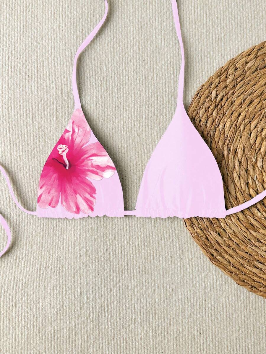 Swim Vcay Spring Break Floral Print Sexy Bikini Top, Summer Beach Vacation - Pink - View 1