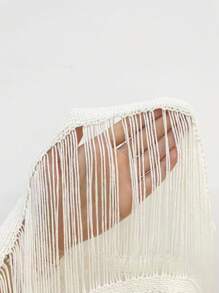 Slaydiva Plus Size Vacation Beach Loose Cover-Up With Fringe For Summer - White - View 6