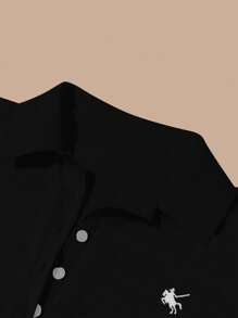 SHEIN Embroidered Polo Collar Fitted Women Blouse - Multicolor - View 4