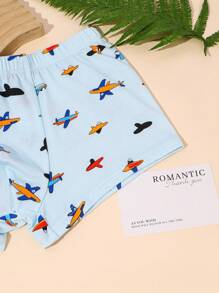 4pcs/Set Tween Boys Cartoon Airplane Print Casual Boxer Briefs - Multicolor - View 6