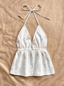 Soleia Débardeur décontracté blanc texturé avec cœur romantique, dos nu, convenant pour les vacances, le thé de l'après-midi, la saison des mariages, les fêtes, la plage, les vacances de printemps/été, les croisières, les festivals de musique, le style bohème - Beige - Voir 2