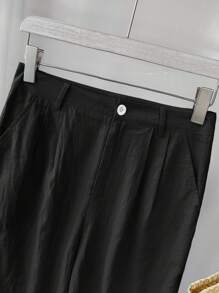 INAWLY 女士修身V領前扣袖口無袖上衣與口袋長褲夏季街頭風格2件裝 - 黑色 - 查看 5