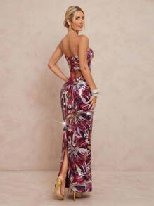 Lumalex 秋季简约复古闪亮假日派对装扮，适合锐舞节、外出游玩、泳装度假、波西米亚风海滩、户外、婚礼季、宴会、成人礼、海滩、海边、大码花卉刺绣亮片系带露脐短款连衣裙，后开衩，女款 - 彩色 - 查看 4