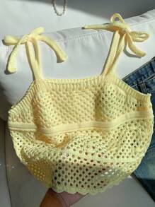 Comfortcana Débardeur en Top crochet tricoté à découpe ajourée