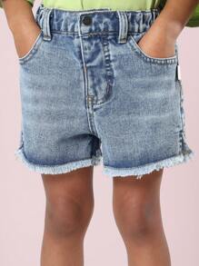 SUMWON Pantaloncini di jeans grezzi per bambini, sfrangiati, estivi, di media lunghezza, fit morbido, in cotone, per uso quotidiano, moda spiaggia, casual, distressed, estivi, primaverili, moderni, fondamentali