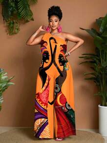 Maweii Mono holgado sin mangas con estampado gráfico para mujer de talla grande, estilo de moda casual de chica sexy