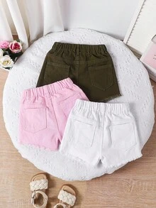 SHEIN 女婴口袋破洞毛边休闲牛仔短裤 - 彩色 - 查看 2