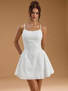 SHEIN BAE 女士纯色优雅修身吊带背心迷你连衣裙，适合夏季 - 白色 - 查看 1