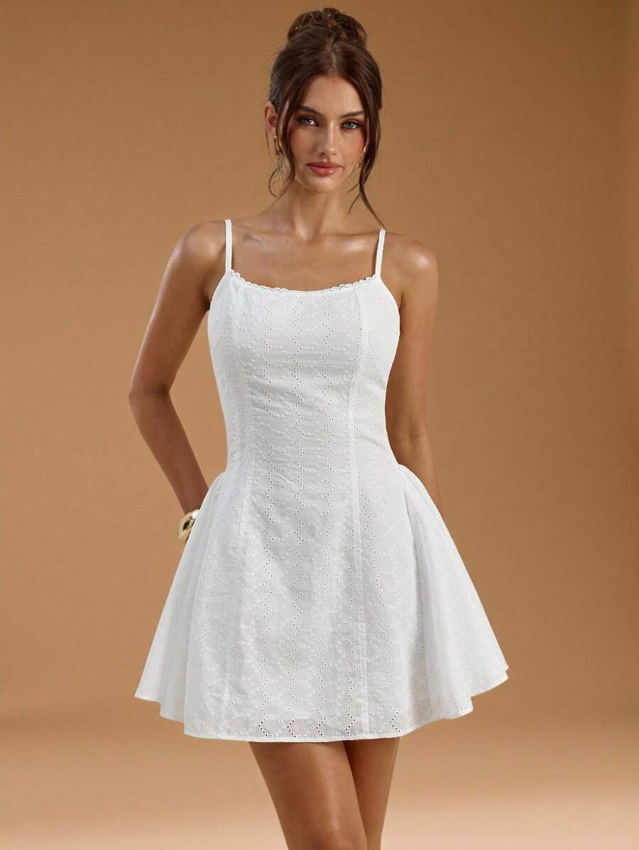 SHEIN BAE 女士纯色优雅修身吊带背心迷你连衣裙，适合夏季 - 白色 - 查看 1