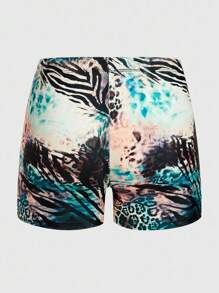 ROMWE MEN Casual Men's Leopard & Zebra Print Drawstring Waist Boxer Briefs Swimwear - Multicolor - View 2