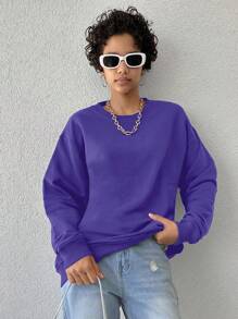 EURMUSE Purple Round Neck Drop Shoulder Sweatshirt - Purple - View 4
