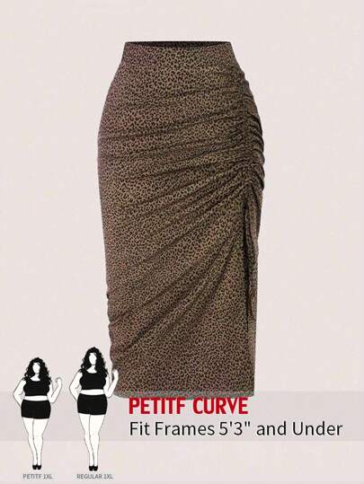 SHEIN PETITE CURVE Falda informal con abertura lateral, cintura con cordón y efecto estilizante, talla grande, para vacaciones, talla petite