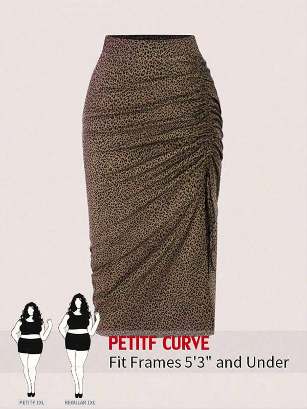 SHEIN PETITE Falda informal con abertura lateral, cintura con cordón y efecto estilizante, talla grande, para vacaciones, talla petite
