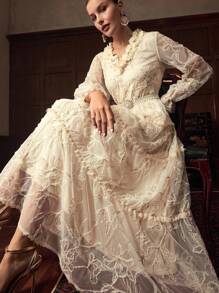 ZEYLAH ĐẦM THÊU APPLIQUES CHO MÙA THU ĐÔNG - Màu be - Xem 1