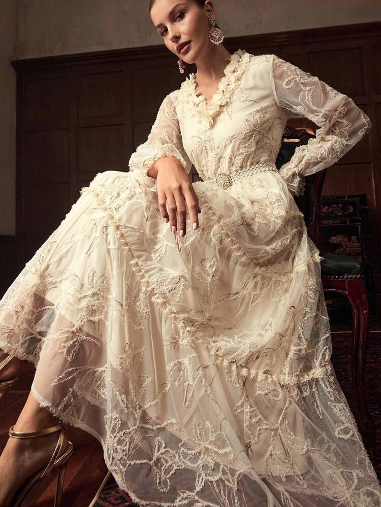 ZEYLAH APPLIQUES EMBROIDERY DRESS FOR AUTUMN & WINTER