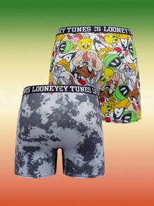 LOONEY TUNES X SHEIN 2 chiếc quần lót Boxer họa tiết hoạt hình dễ thương cho nam - Nhiều màu - Xem 2