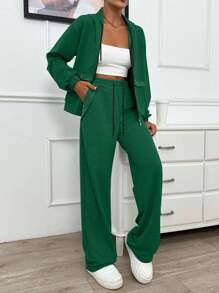 EURMUSE TWO PIECES TWO THREAD LIGHT GREY HOODIE SWEATSHIRT AND SWEATPANT WITH SPARKLE STONE DETAIL - Dark Green - View 5