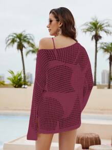 Swim Vcay Summer Outfits For Women Hollow Out Knitted Cover Up Summer - Red Violet - View 2