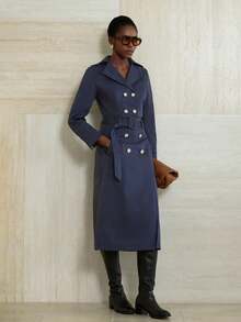 Aveloria Modichic Bộ 2 món/Bộ Áo crop top dài tay ve hai hàng khuy cho nữ + Chân váy chữ A xẻ tà màu trơn trang phục công sở thanh lịch thường ngày cho nữ - Màu xanh hải quân - Xem 7