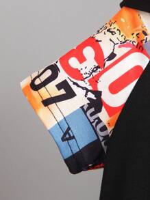 SHEIN Young Boy Graphic Print Short Sleeve Contrast Raglan Sleeve Hoodie And Shorts Set, Suitable For Summer Getaway, Holiday, Travel, Relax, Sunbathing - Black - View 7