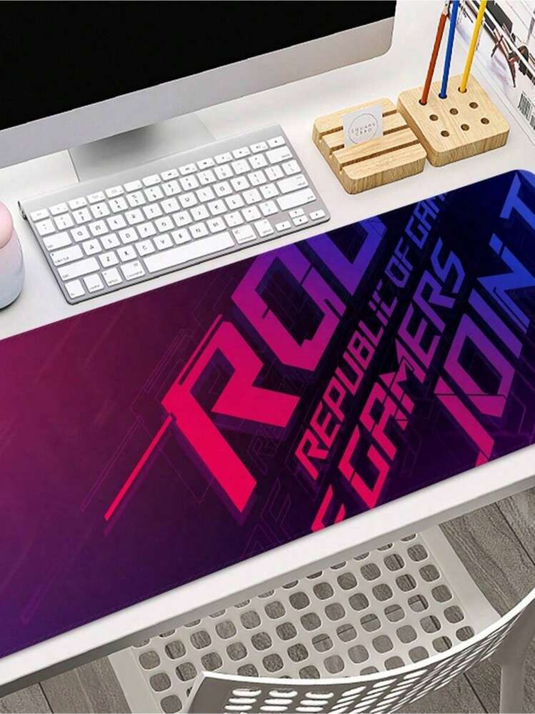 SHEIN Republic Of Gamers (ROG) Large Gaming Mouse Pad With Precision Sewn Edges And Anti-Slip Rubber Base, Thick Computer Desk Mat, Keyboard Mat, Perfect For Independence Day, Halloween, Thanksgiving, And Christmas Gifts Back To School - ROG-Purple ROG - View 2