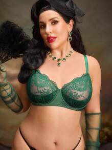 Plus Size Women Contrast Lace Sexy Lingerie - Dark Green - View 5