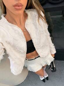 Siren Gaze Retro-Chic Back-To-School Style Female Teacher, Suitable For Women To Wear In Winter And Autumn. French-Style Elegant Short Coat, Patchwork Design, Also Suitable For Petite Figures. 2025 Autumn New Arrival. Casual - Apricot - View 2