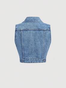SHEIN MOD 女式前系带休闲牛仔背心 - 中等水洗藍 - 查看 2