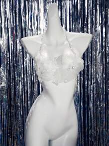 MidnightGlam Corsé sensual con adorno de perlas, corsé para mujer para festivales de música