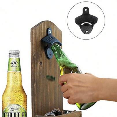 ROMWE Goth 1pc Iron Wall Mounted Bottle Opener (Metal Accessories Only!No Basket)- Beer Opener With Clock, Hanging Can Opener For Kitchen, Bar, BBQ - Fixed Wall Mount Opener Tool For DIY Pub Decor, Solid Metal Cork Puller Gadget With Hooks