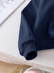 SHEIN 2 件套女婴图案保暖内衬保暖运动衫和裤子套装，适合秋冬季户外和室内穿着