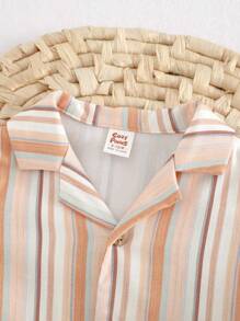 Cozy Pixies Bộ 2 áo sơ mi tay ngắn cổ polo họa tiết sọc nhiều màu cho bé trai và quần short cạp chun, thích hợp mặc vào mùa xuân/hè, kỳ nghỉ thư giãn, thích hợp mặc ở nhà, đi chơi, dã ngoại, ngày lễ - Nhiều màu - Xem 4