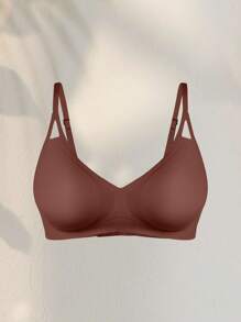 NudeFit 1pc Women Solid Color Comfortable Seamless Bra - Coffee Brown - View 5
