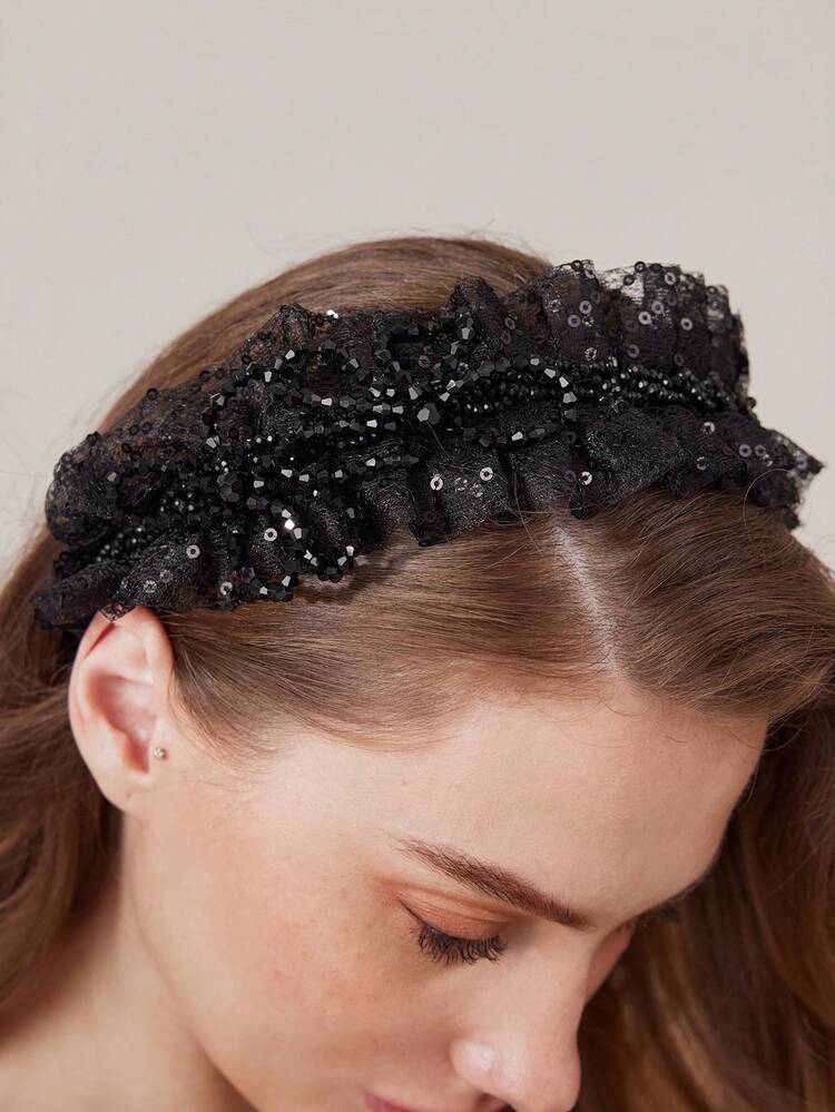 SEQUIN CONTRAST MESH HEADBAND