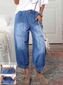 EMERY ROSE Women's Pocketed Loose Casual Versatile Straight-Leg Jeans - Blue - View 3