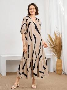 Miaspire Women's Daily Wear Holiday DressSpring And Summer V-Neck Brush Print Khaki Daily Casual DressModest Dresses For WomenTeacher Outfits For Women Mothers Day Outfit Gift For Mom, Fall Women Clothes,Country Outfits Women,Vintage Clothes Women Summer Long Dress Casual Long Dress Printed Maxi Dress Women Maxi Dress,Flowy Dress Casual Maxi Dress