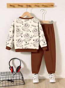 SHEIN 男婴休闲宽松针织圆领柔软运动衫和裤子套装，适合秋冬季 - 彩色 - 查看 3