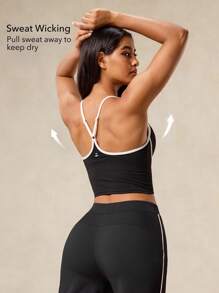 OutZeal Sweat Wicking Crossover Strap Color-Blocked Design Removable Pads Sport Bra Low Impact Yoga Casual - Black - View 4