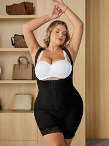 SHEIN CURVE+ Tuta ampia monocolore da donna con patch in pizzo minimal