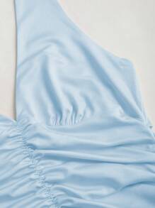 Sweetra Women's Elegant V-Neck Halter Ruched Ultra Long Dress, Summer - Blue - View 5