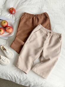 SHEIN 2pcs/Set Baby Boy/Girl Casual Solid Color Simple Corduroy Elastic Waist Pants, All-Match Comfortable Trousers Multi-Pack Fall Winter - Multicolor - View 4