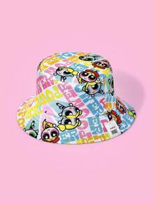 THE POWERPUFF GIRLS X SHEIN Blossom, Bubbles, Buttercup Pattern Reversible Bucket Hat - Multicolor - View 2