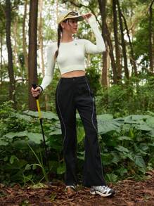 In My Nature 女式字母印花插肩袖短款修身户外 T 恤修身衬衫 - 薄荷綠 - 查看 6