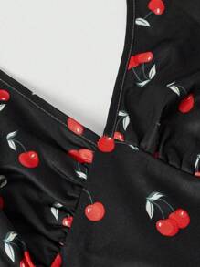 SHEIN PETITE Plus Size Cherry Print Casual Halter Jumpsuit