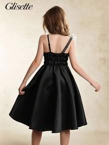 SHEIN Tween Girls Elegant Floral Decorated Sleeveless Short Dress, Suitable For Flower Girl In Weddings