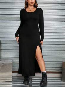 SHEIN EZwear 大碼高衩洋裝 - 黑色 - 查看 5